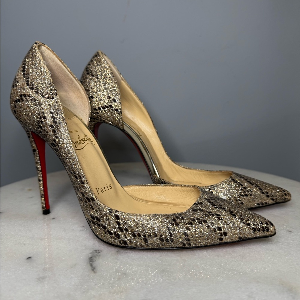 Christian Louboutin Metallic Snakeskin, Glitter Iriza D'Orsay Pumps Size 37